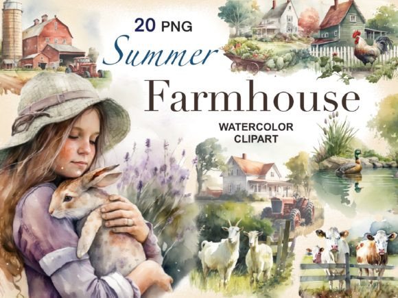 Download Watercolor Summer Farmhouse Clipart - House Collection