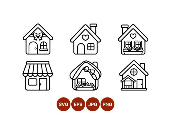 Download Cute House Line Art Icons - House Collection