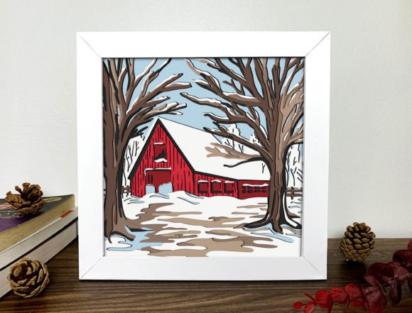 Download Farm House Shadow Box 3D Svg,Farm House - House Collection