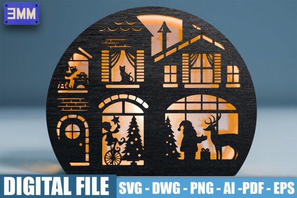 Download 3D Christmas House Scene Laser Cut File - House Collection