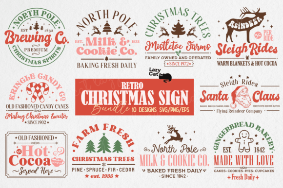 Download Retro Christmas Sign SVG Design Bundle - Christmas sign svg Collection