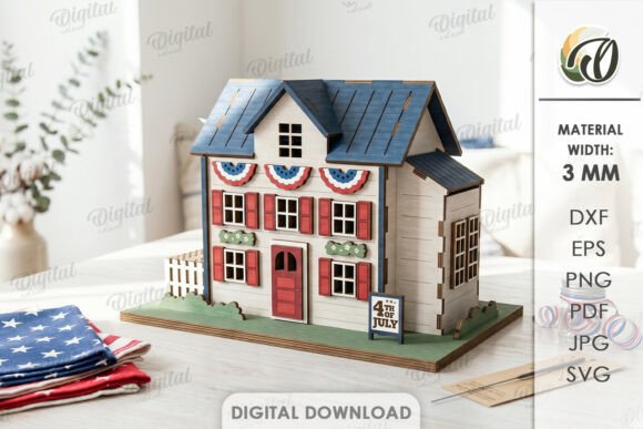 Download 3D 4th of July House Laser Cut - House Collection